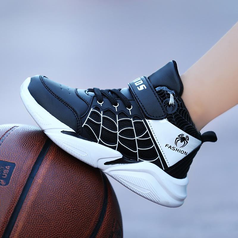 Giày Bóng Rổ Cao Su Cổ Cao In Họa Tiết Hoạt Hình Spiderman Thời Trang Cho Bé Trai Size 28-39 Aged 5-14 Tuổi
