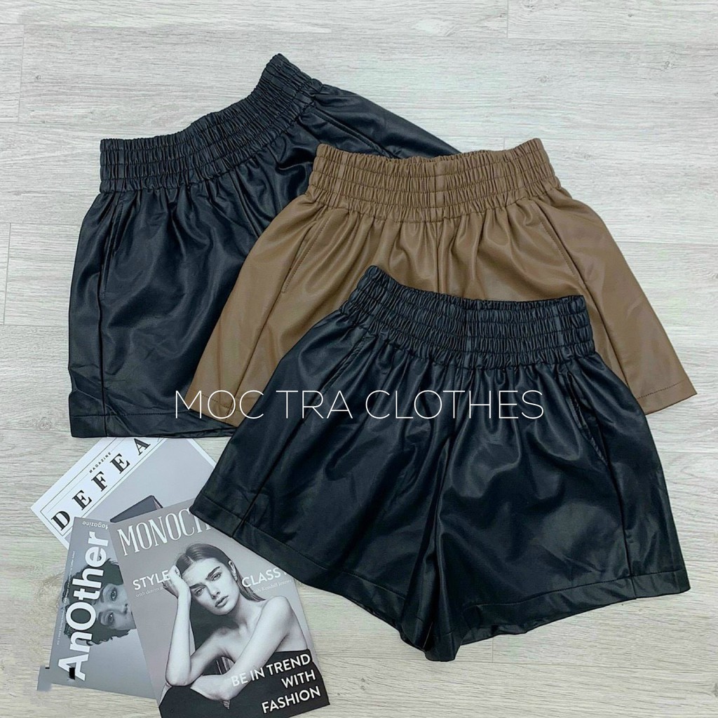 Quần short da nữ Quảng Châu cạp chun bản to dáng phồng trẻ trung siêu xinh, Quần đùi nữ rẻ đẹp cá tính