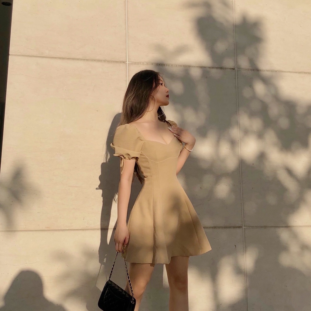 Đầm dáng xòe mini tay bồng chất lượng Emilyshop ulzzang