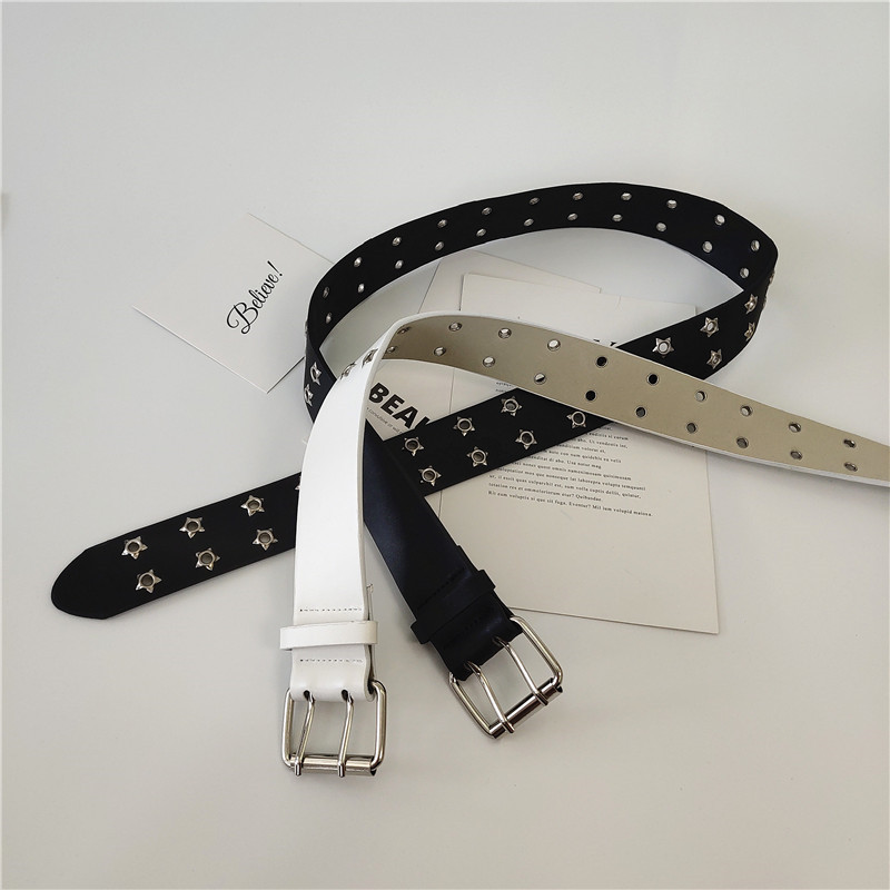 Thắt lưng lỗ đôi họa tiết ngôi sao màu trắng thời trang phong cách punk độc đáo
