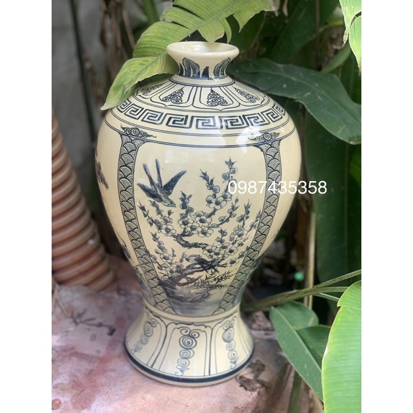 Hút lộc mai bình men rạn tứ cảnh gốm sứ Bát Tràng