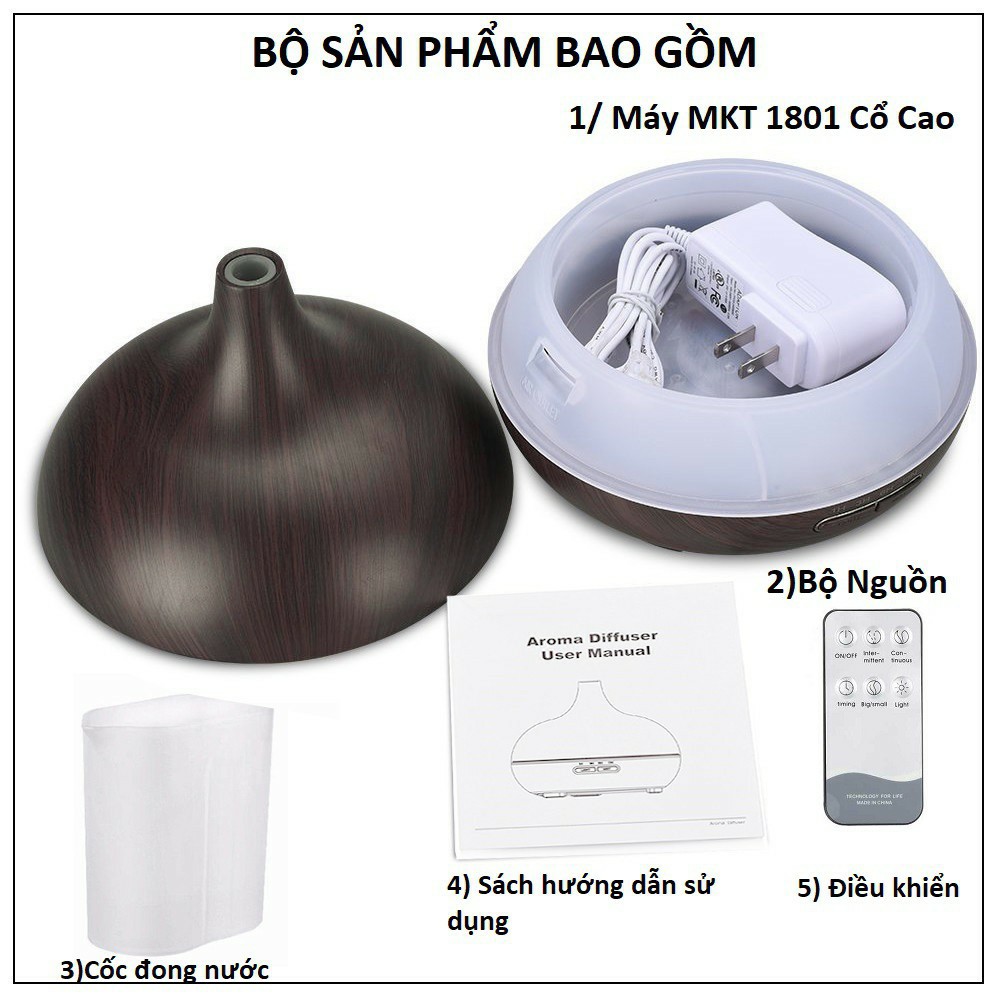 Máy khuếch tán tinh dầu siêu âm cổ cao 500ml [TẶNG KÈM TINH DẦU] Bảo hành 6 tháng, đầy đủ phụ kiện đi kèm