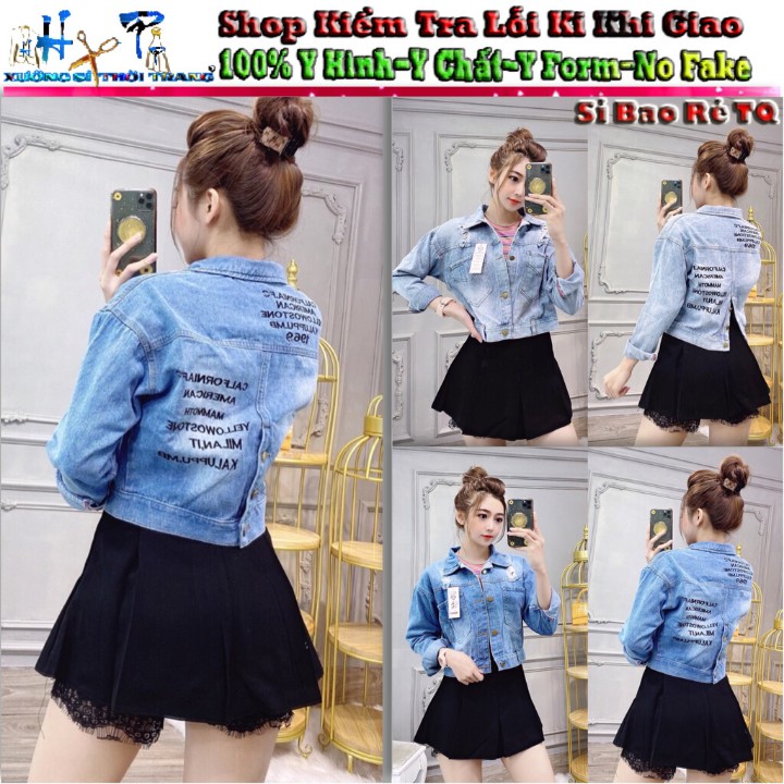 Áo khoác jeans nữ lửng cao cấp dáng ngắn tay dài thêu họa tiết cúc lưng phong cách hàn quốc kiểu mới đẹp giá sỉ