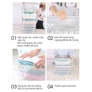 Túi Hút Chân Không Dùng Tay Ép Siêu Nhanh - Bảo Quản Đựng Quần Áo, Chăn Màn, Ga, Gối (Không Cần Bơm Hút)
