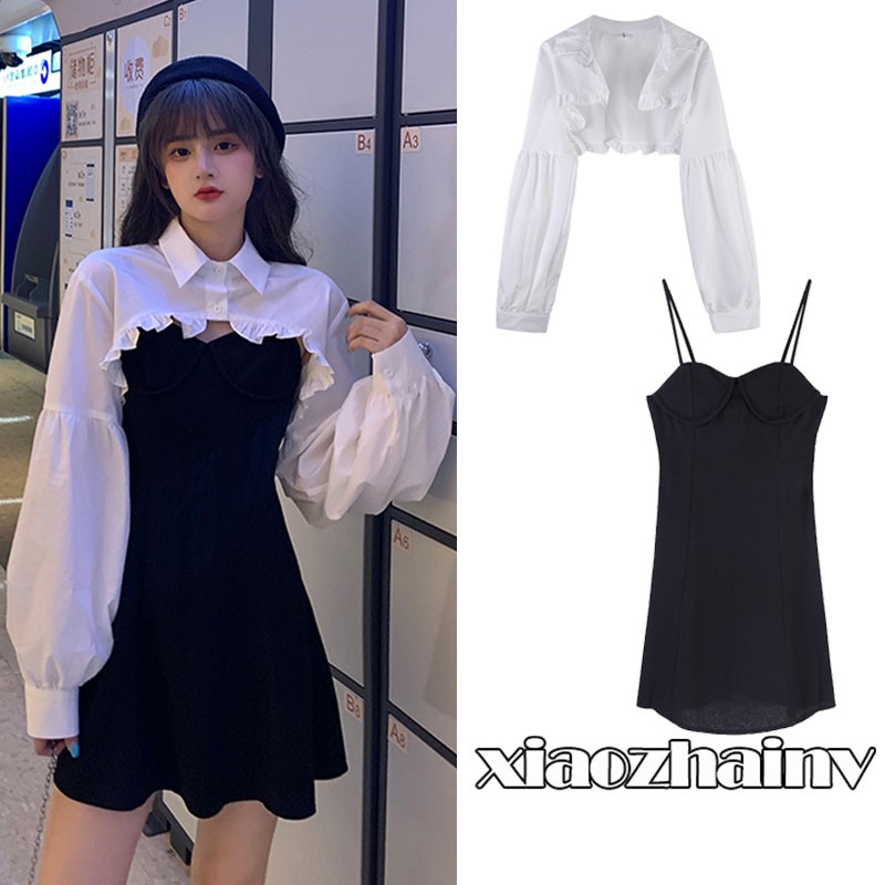 Xiaozhainv Set Đầm Ôm Hai Dây Và Áo Sơ Mi Tay Phồng Thời Trang Gợi Cảm Cho Nữ | BigBuy360 - bigbuy360.vn