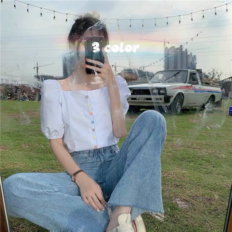 Áo hở vai áo kiểu nữ tay phồng ngắn cổ vuông màu tím dễ thương điệu đà sang chảnh thời trang 2020 | BigBuy360 - bigbuy360.vn