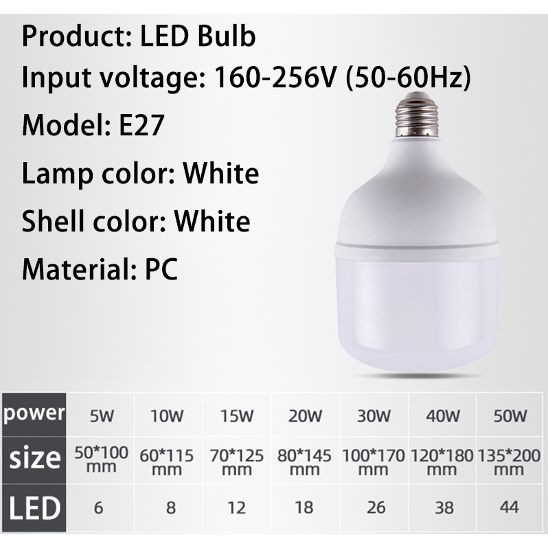 Bóng đèn LED tiết kiệm năng lượng E27 220V 50W/40W/30W/20W/15W/10W/5W