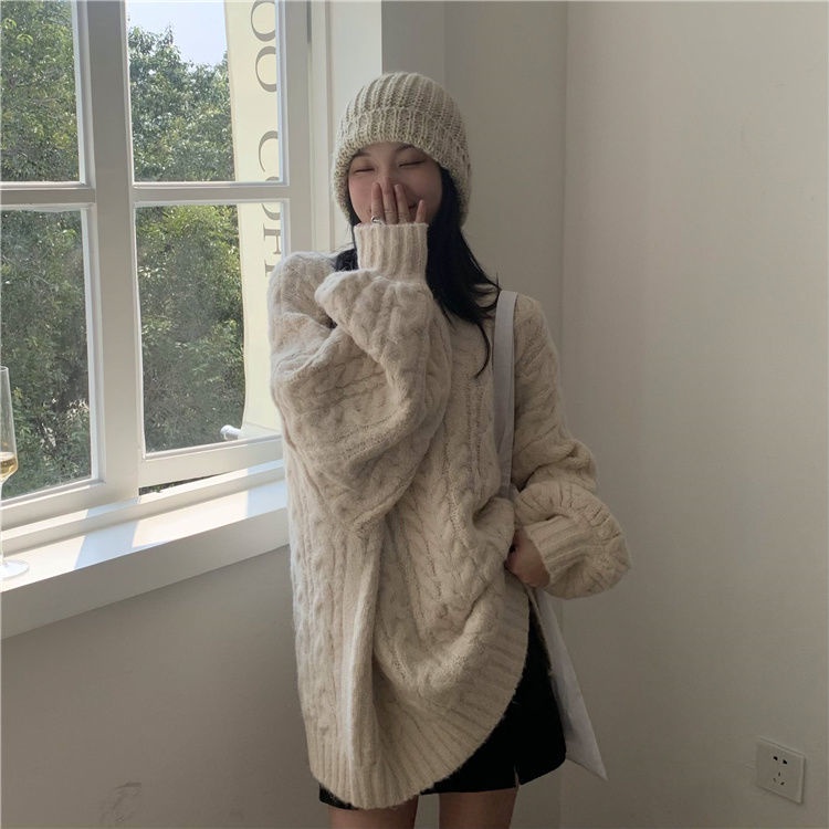 Áo len cổ chữ V dáng rộng thời trang thu đông mới