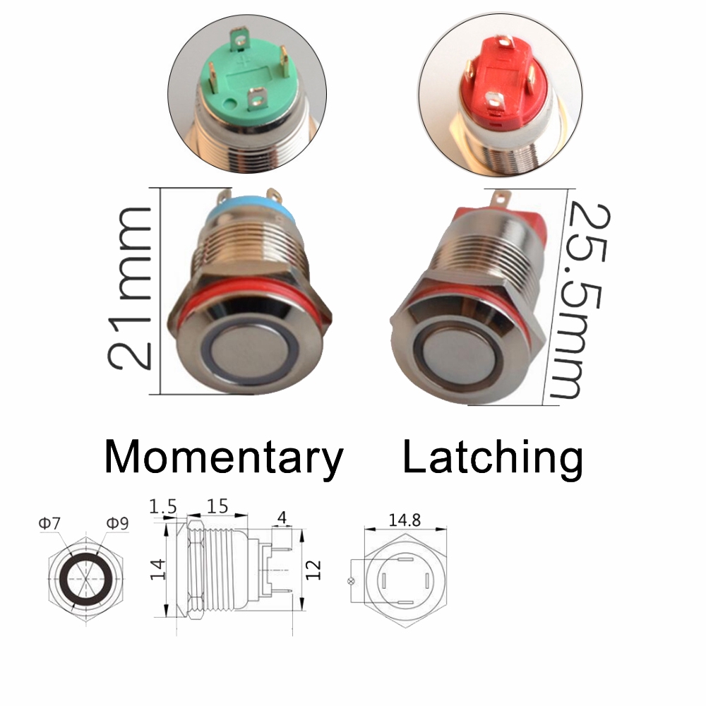 Công Tắc Nút Bật / Tắt Bằng Kim Loại Chống Thấm Nước 3v 5v 9v 12v 24v 110v 220v