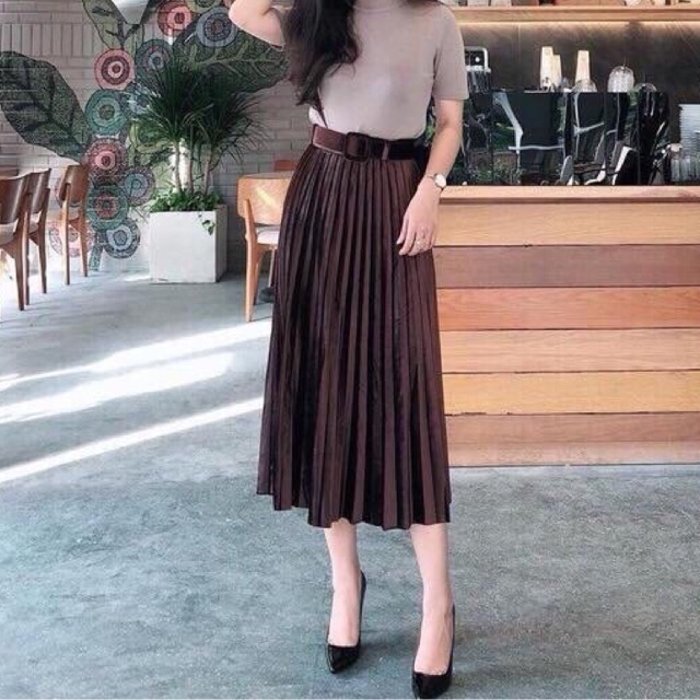 CHÂN VÁY NHUNG KÈM ĐAI VUÔNG MS16257