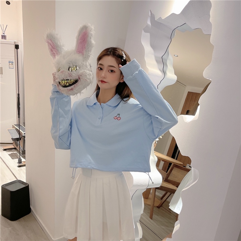 SUXI Áo Thun Polo Tay Dài Dáng Rộng Màu Sắc Đơn Giản Cho Nữ