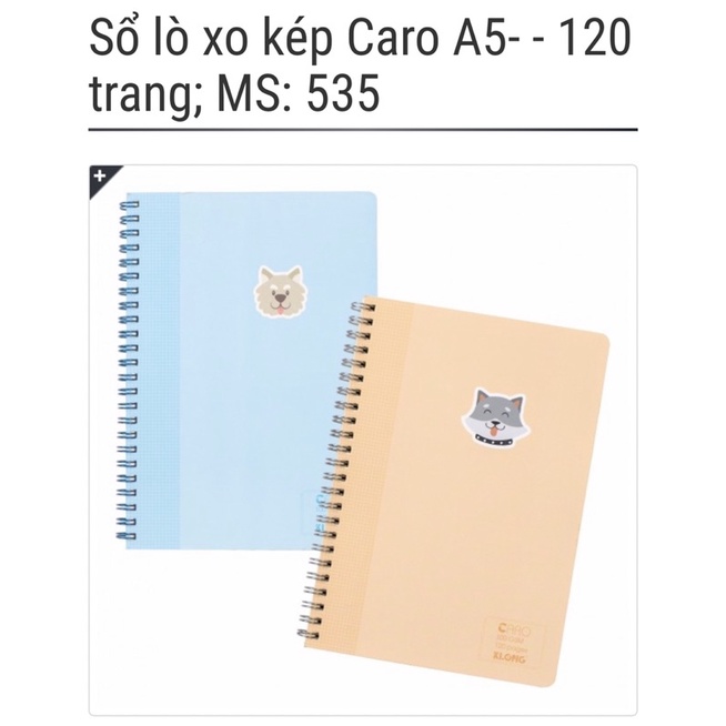 KLONG - Sổ lò xo kép ruột CARO / LINED 120 trang A5; MS: 535 / 537 🐻🌸