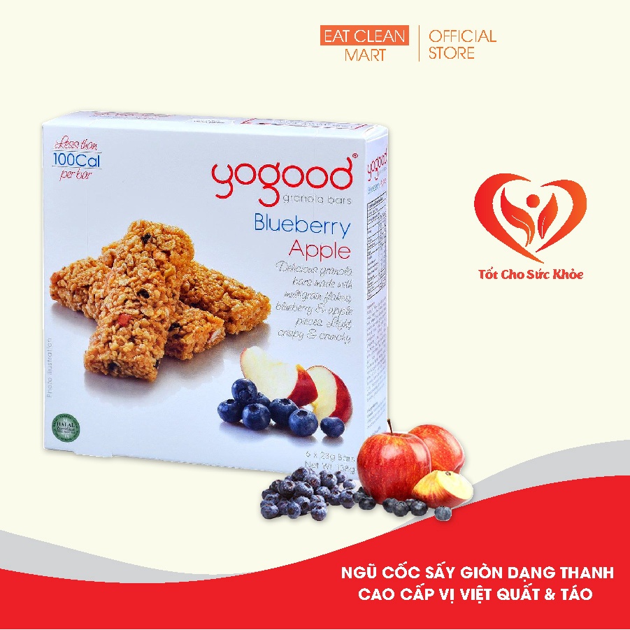 Ngũ cốc sấy giòn dạng thanh cao cấp Vị Việt Quất & Táo - Yogood Granola Bars Blueberry Apple - Hộp 138g