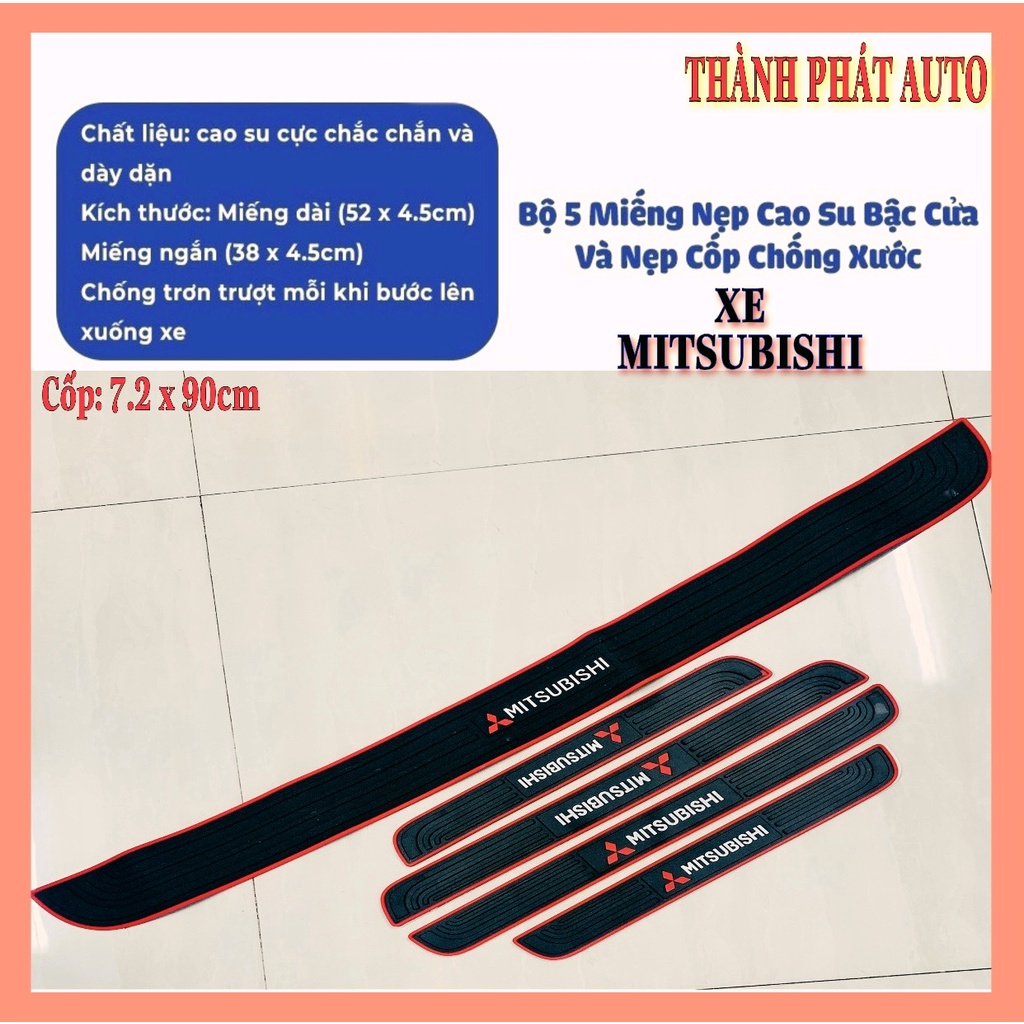 [XE MITSUBISHI] Bộ 5 Miếng Nẹp Cao Su Dán Bậc Cửa Cốp Xe MITSUBISHI Chống Trơn Trượt Chống Trầy Xước Bậc Cửa Cốp.