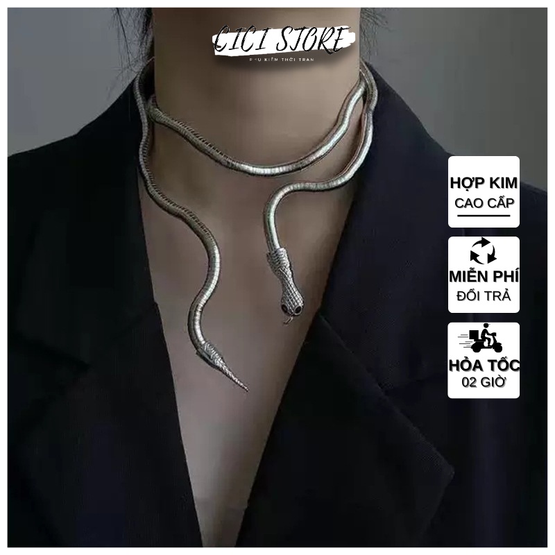 Vòng Cổ Nữ Cá Tính Hình Rắn Uốn Lượn Phá Cách Màu Bạc