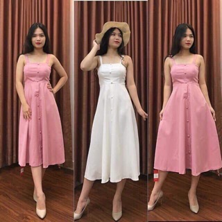 Đầm 2 dây nút có mút ngực (hình thật)