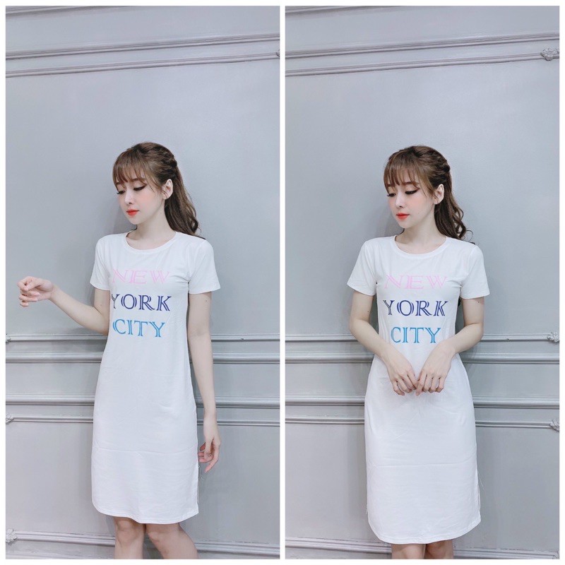 Đầm suông THUN THÁI in chữ-xẻ tà (bao chất đẹp) | BigBuy360 - bigbuy360.vn