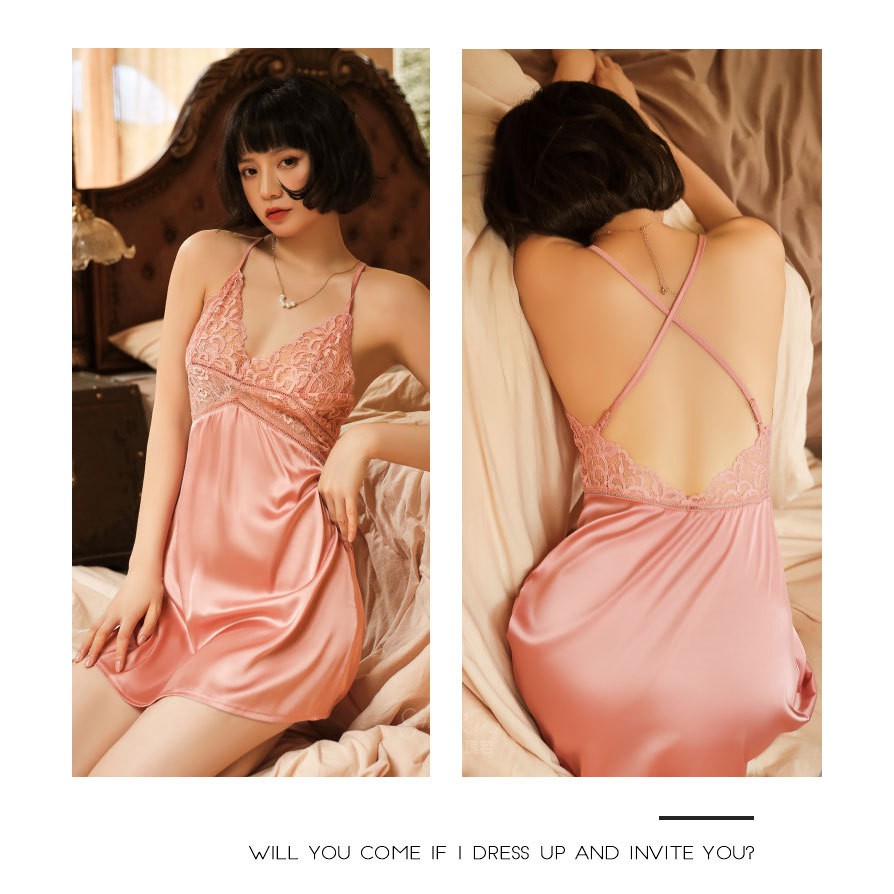 Váy Ngủ Lụa Sexy Ren Ngực Hở Lưng Cao Cấp F01 | BigBuy360 - bigbuy360.vn