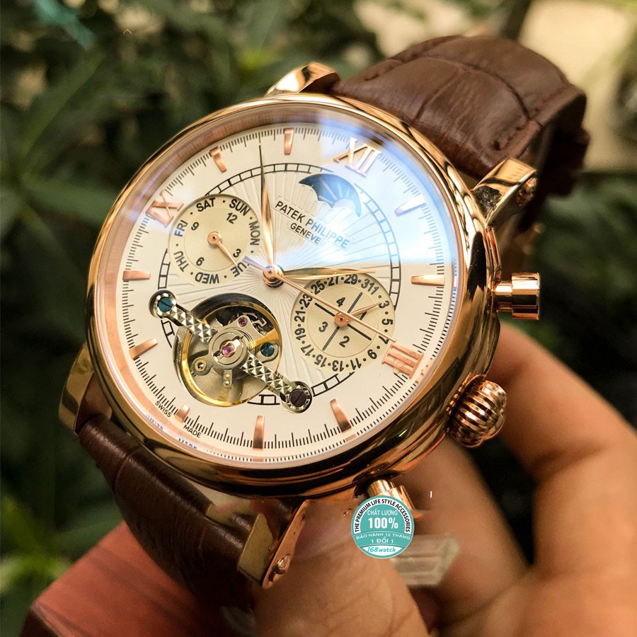 Đồng hồ Nam Patek Cơ máy nhật, mẫu 3 nút mặt trắng viền vàng , dòng cơ Automatic size 42mm | BigBuy360 - bigbuy360.vn