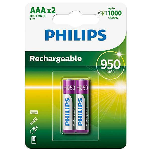 Vỉ 2 viên Pin sạc AAA 950mAh Philips R03B2A95
