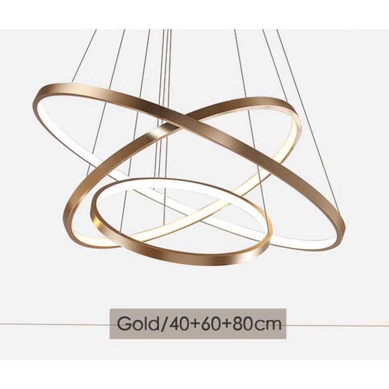 Đèn Thả Trang Trí - Đèn Thả Trần Không Gian Led Viền Vàng TBD800, Hình Tròn 3 Vòng Viền Vàng, 3 Chế Độ Sáng, Điều Khiển