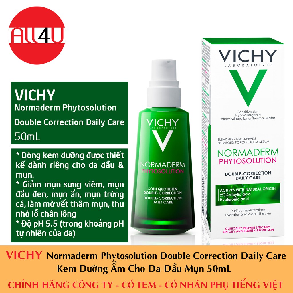 [TEM CTY] Vichy Normaderm Phytosolution Double Correction Daily Care 50mL - Kem Dưỡng Ẩm Cho Da Dầu Mụn.