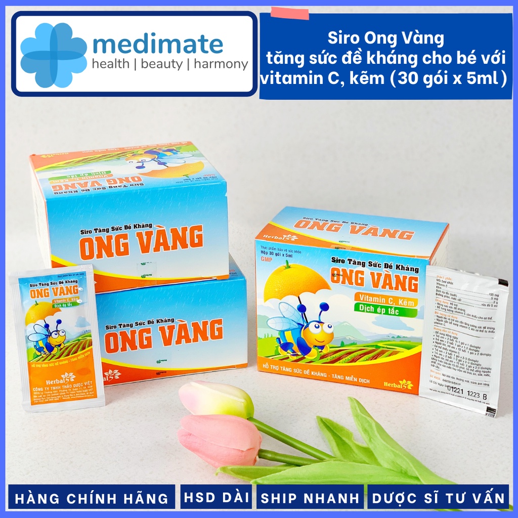 Siro Ong Vàng tăng sức đề kháng cho bé, bổ sung vitamin C và kẽm (Hộp 30 gói x 5ml)