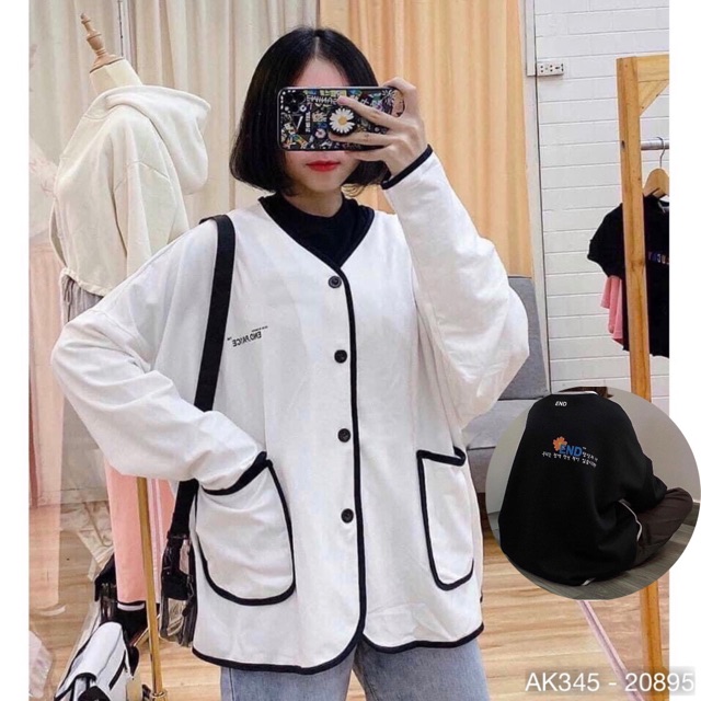 Áo Cardigan Nữ Nỉ Ngoại Form Rộng Hàng QC Chất Đẹp Dày Dặn Áo Khoác Cardigan Nỉ in END - AK3345