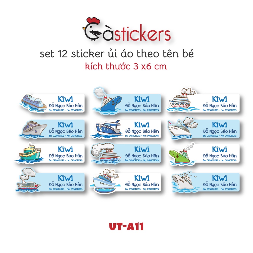 Sticker ủi áo in tên trẻ em GaStickers UT-A11 bộ 12 miếng kích thước 3 x 6 cm