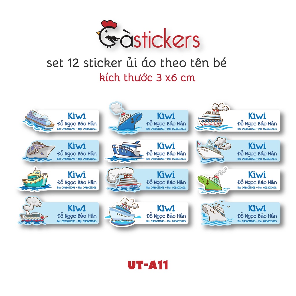 Sticker ủi áo in tên trẻ em GaStickers UT-A11 bộ 12 miếng kích thước 3 x 6 cm