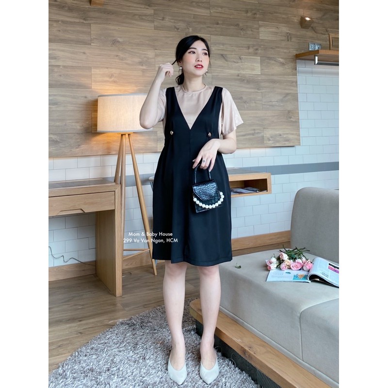 Đầm bầu thiết kế yếm liền gọn dáng - Calli Dress