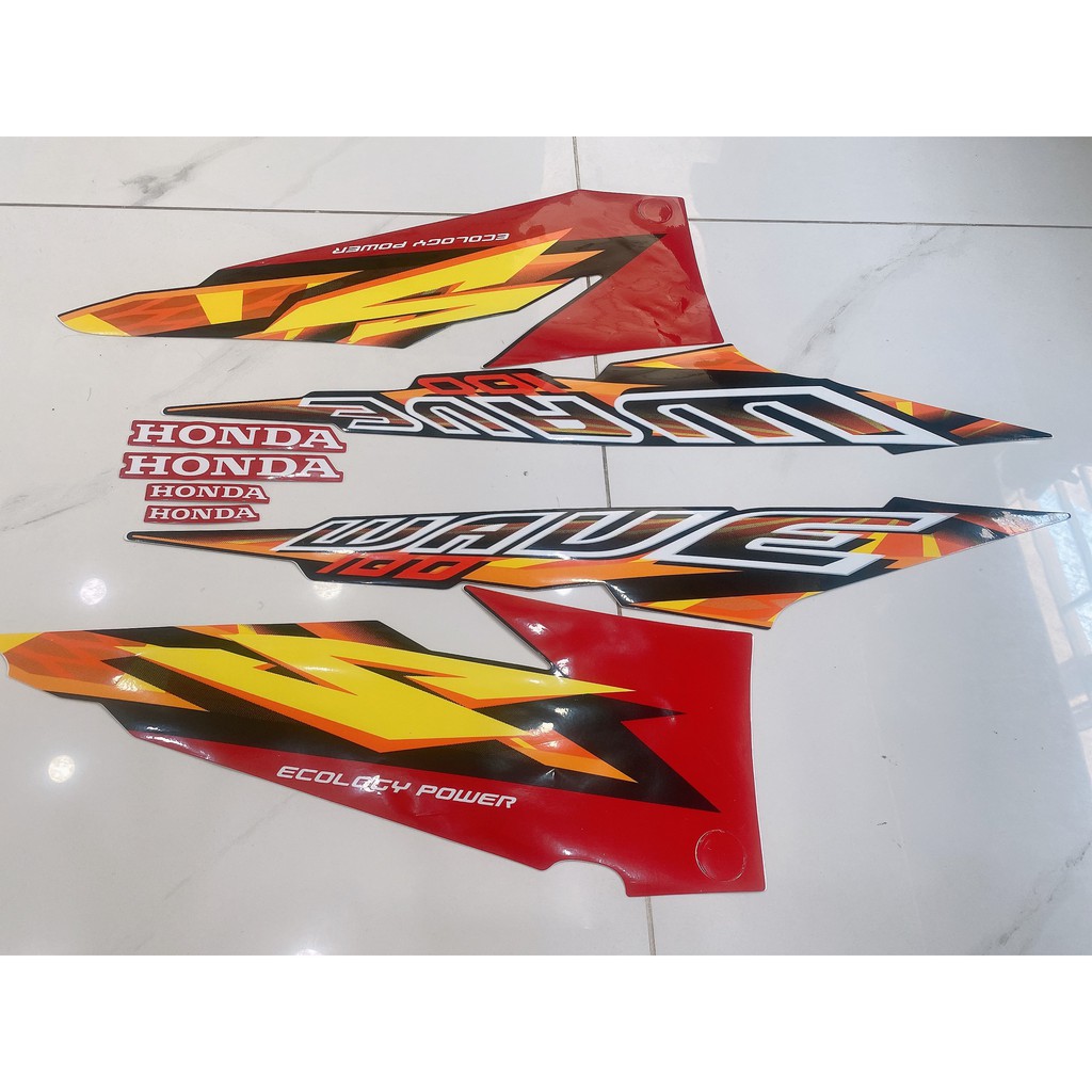 Trọn bộ tem rời dán xe máy 3 lớp Honda Wave S 100 đời 2004 màu đỏ