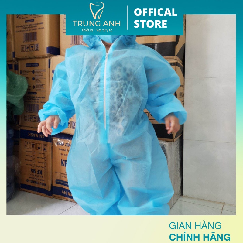 Đồ bảo hộ phòng dịch trẻ em 4 món, rộng rãi, thoải mái, dày dặn, có chun co giãn sau lưng, ko có khẩu trang,bé từ 2 tuổI