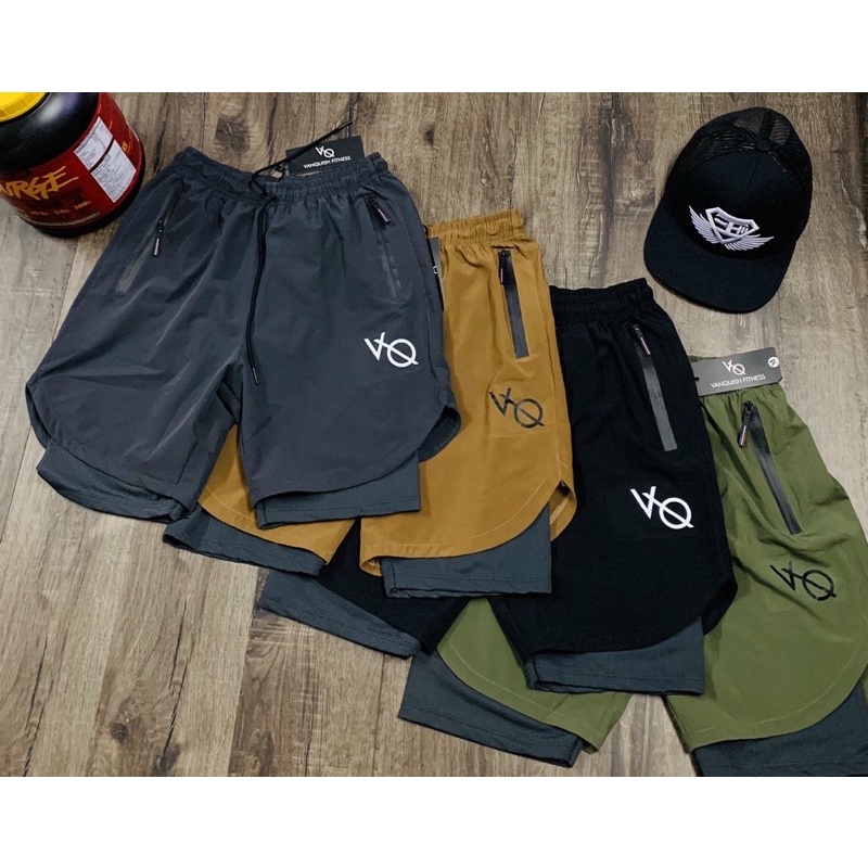 [sale sốc] quần short gym  2 lớp VANQUISH form ngắn tới đùi cực chất.