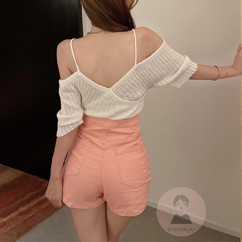 Áo Thun Dệt Kim Trễ Vai Tay Ngắn Thời Trang Mùa Hè Dành Cho Nữ