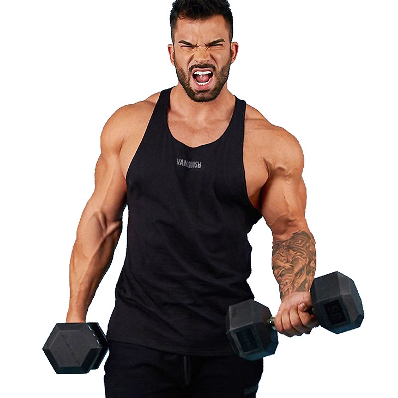 VQ Men's Cotton Sports Vest Gym Fashion Training Casual Tank Tops