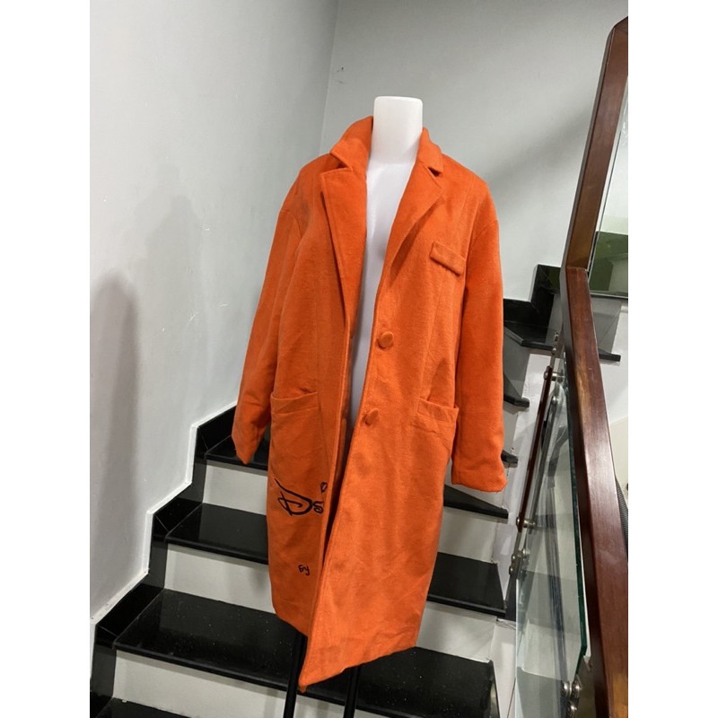 áo khoát dạ dài màu cam siêu phẩm