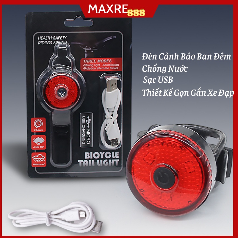 Đèn Led Xe Đạp Thể Thao Gắn Trước Sau, Đen Báo Hiệu Nhiều Chế Độ Sáng Chống Nước Sạc USB