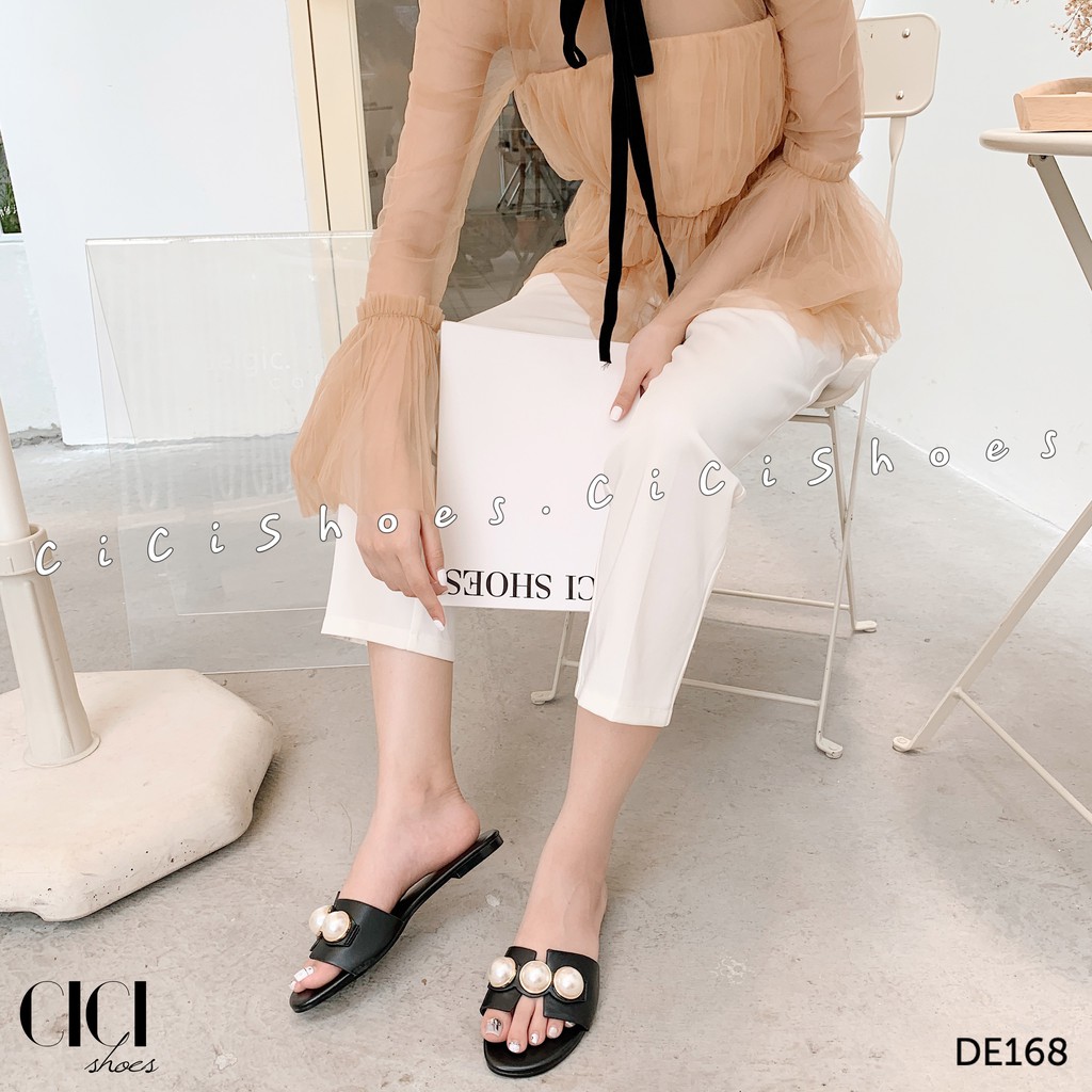 Dép bệt nữ CiCi Shoes, dép quai ngang 3 ngọc to - DE168
