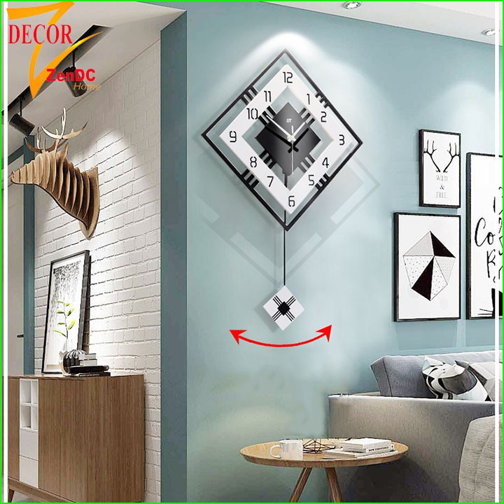 Đồng hồ treo tường trang trí quả lắc đẹp (Tặng Decal trang trí + Bộ Kim dự phòng + Đinh treo chống hỏng tường) - DC005