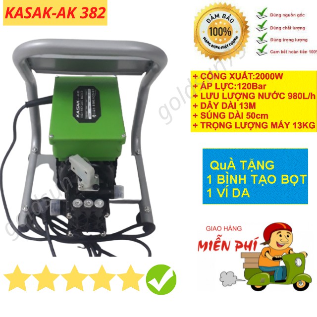 Máy rửa xe Mini KASAK- ak382 ( 2000W ) dùng cho gia đình áp lực cao công xuất mạnh [bảo hành 24 tháng]