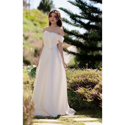 ĐẦM MAXI TRỄ VAI NƠ XẺ ĐÙI FULL SIZE S/M/L/XL