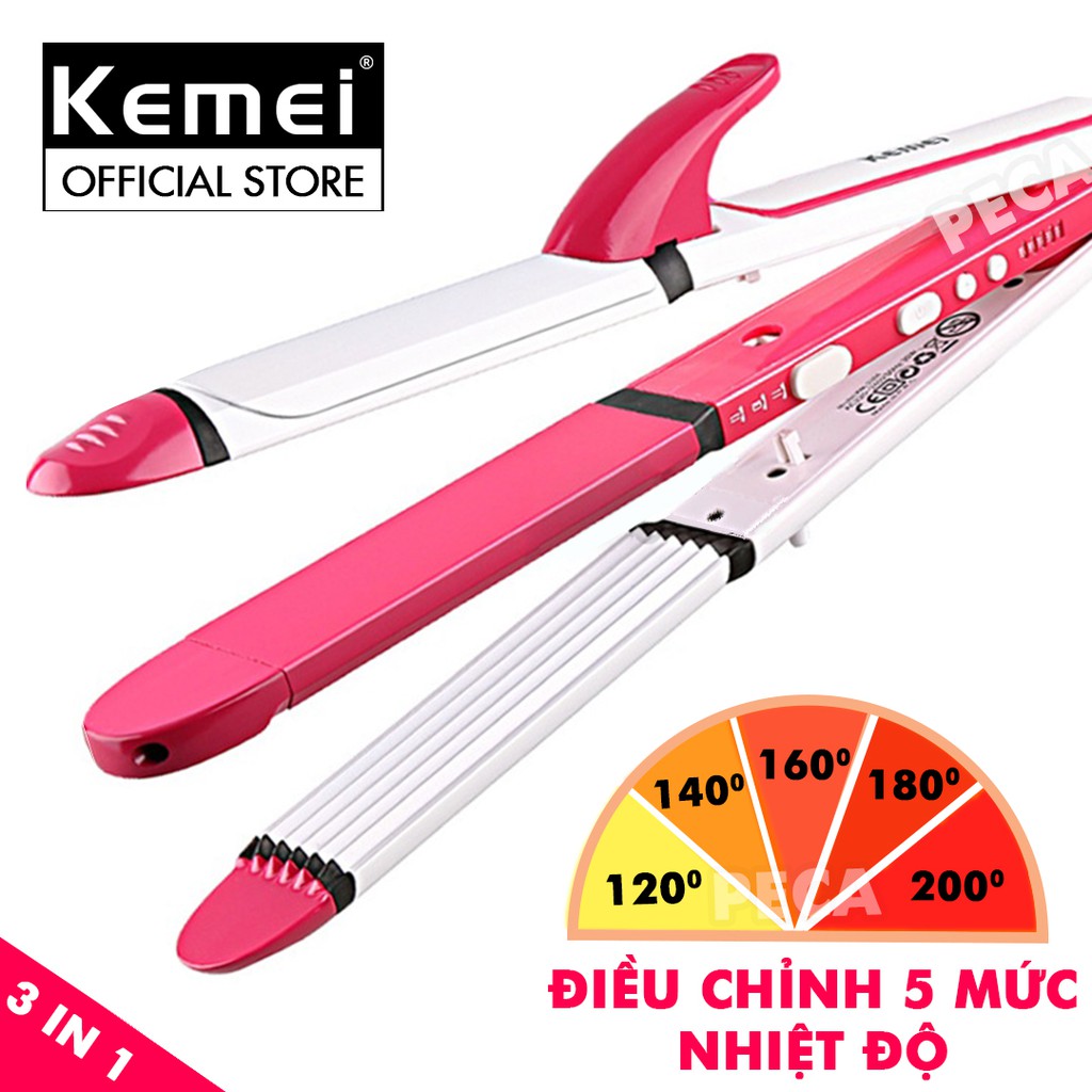 Máy làm tóc đa năng 3in1 duỗi uốn bấm KEMEI KM-3304 tạo kiểu tóc dễ dàng như là tóc ép tóc dập xù - Phân phối chính hãng