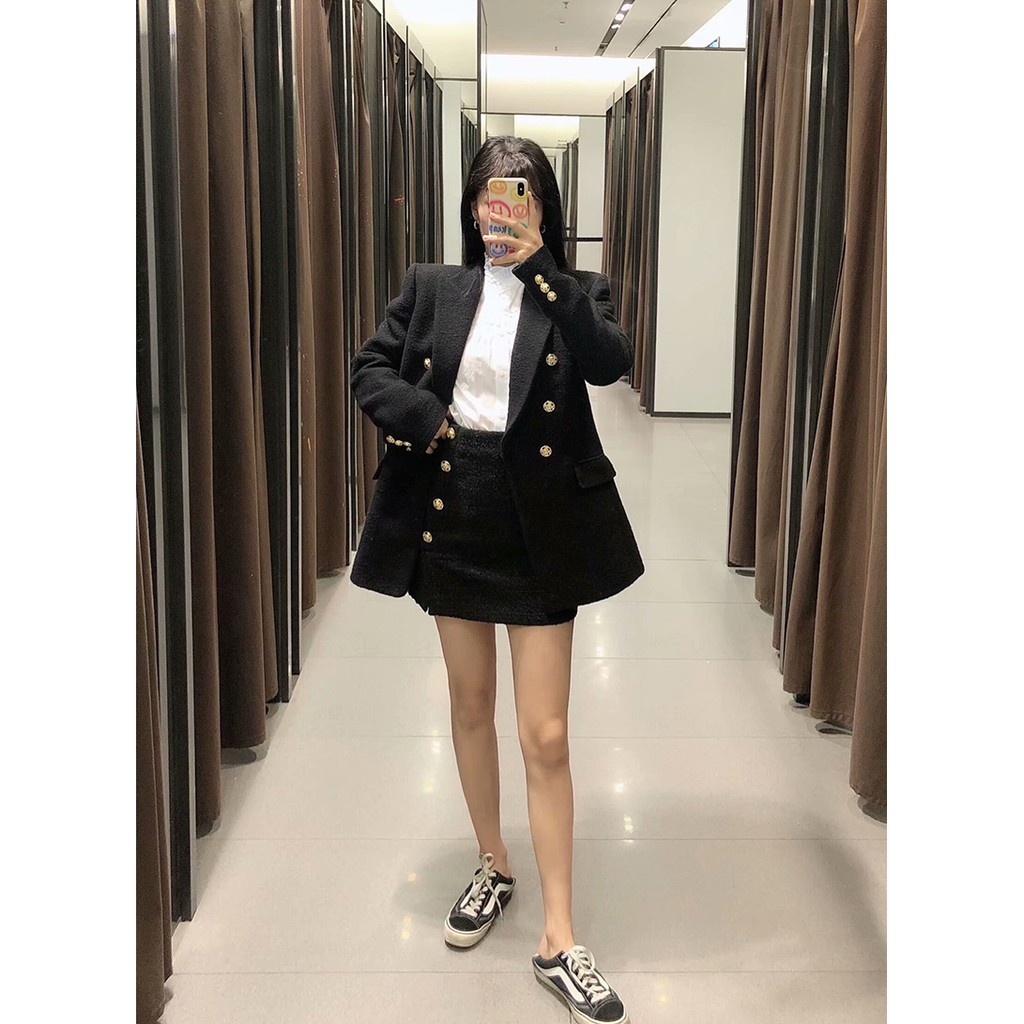 ÁO KHOÁC BLAZER VẢI DỆT ZARA XUẤT DƯ TUỒN NỮ MÀU ĐEN - 8478/795