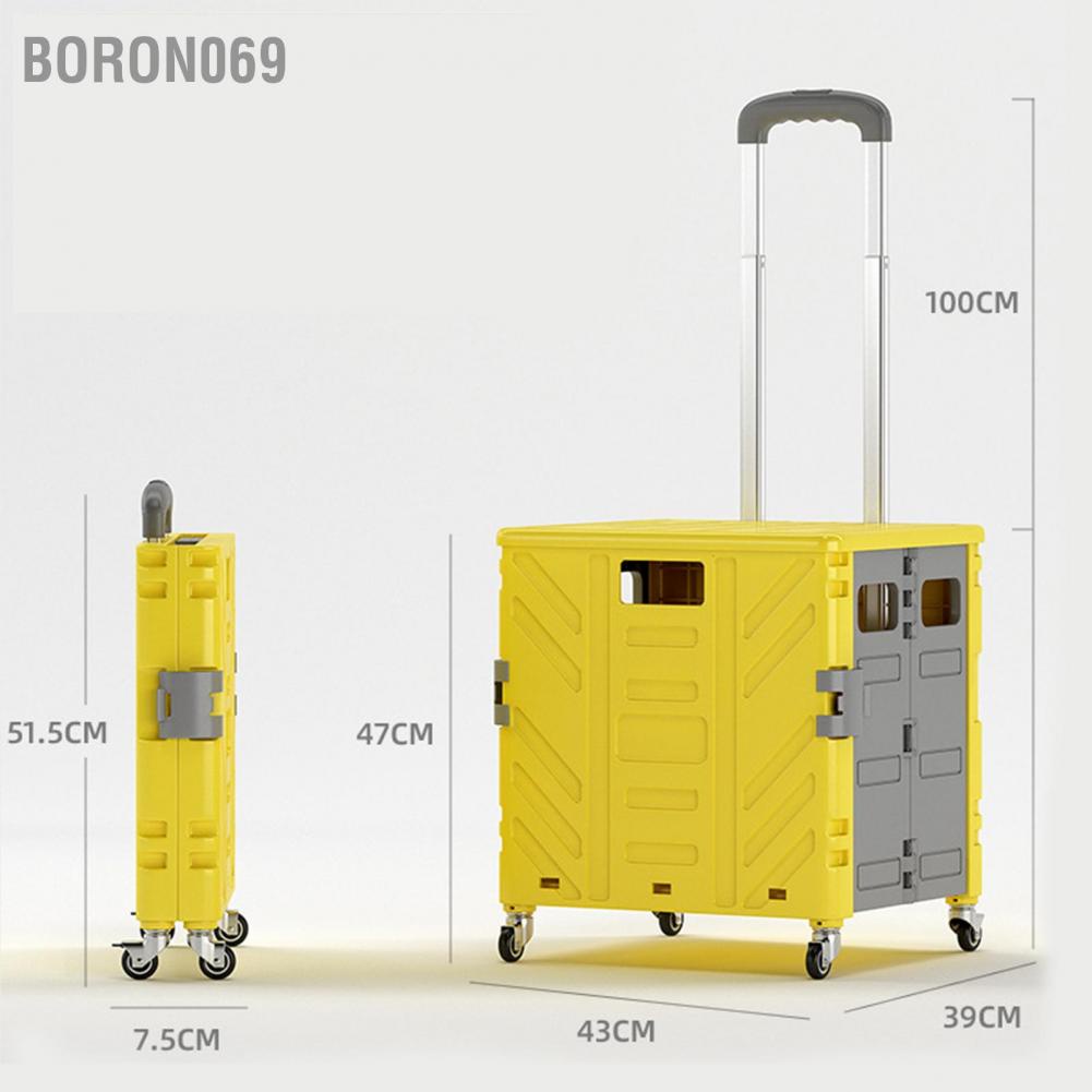 Xe đẩy tiện ích có thể gập lại 4 Phanh im lặng Bánh xe đa năng Có thể thu gọn Xe đẩy tay Cán Thùng gấp có nắp Boron069