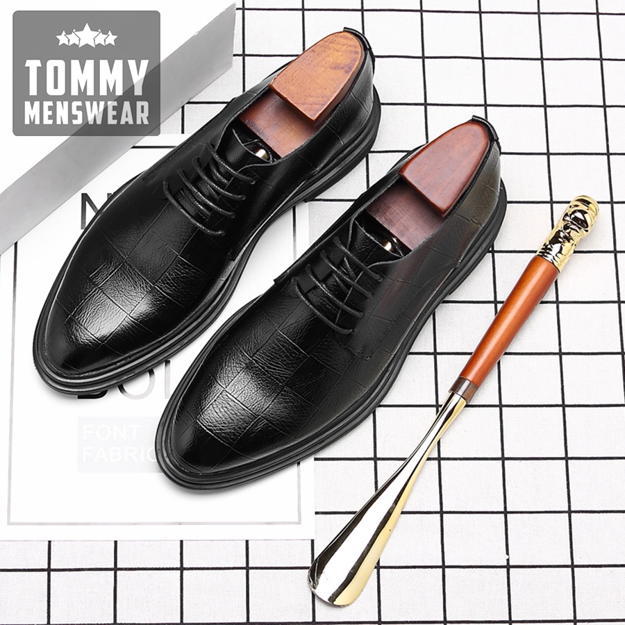 Giày Nam Đen Công Sở Cao Cấp Phong Cách TOMMY Giày Derby Nam Da Bò Thật Hàn Quốc Vân Caro GD90