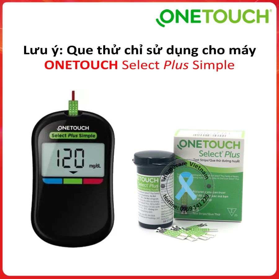 Que thử đường huyết OneTouch Select Plus Simple – hộp 25 que thử