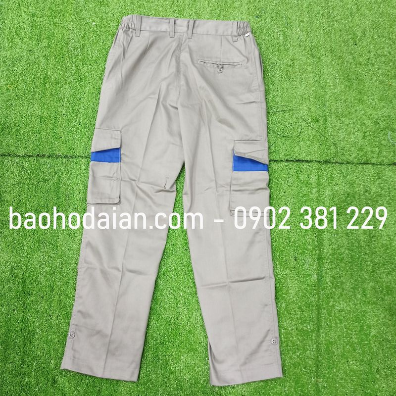 Quần áo bảo hộ lao động vải kaki 31 túi hộp ghi đất phối xanh - M13