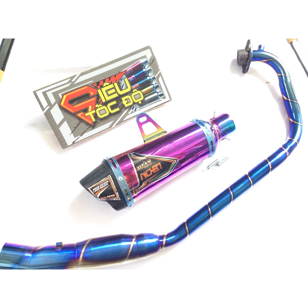 Pô nobi titan 2 nòng full cổ bầu hơi titan gắn cho nhiều loại xe