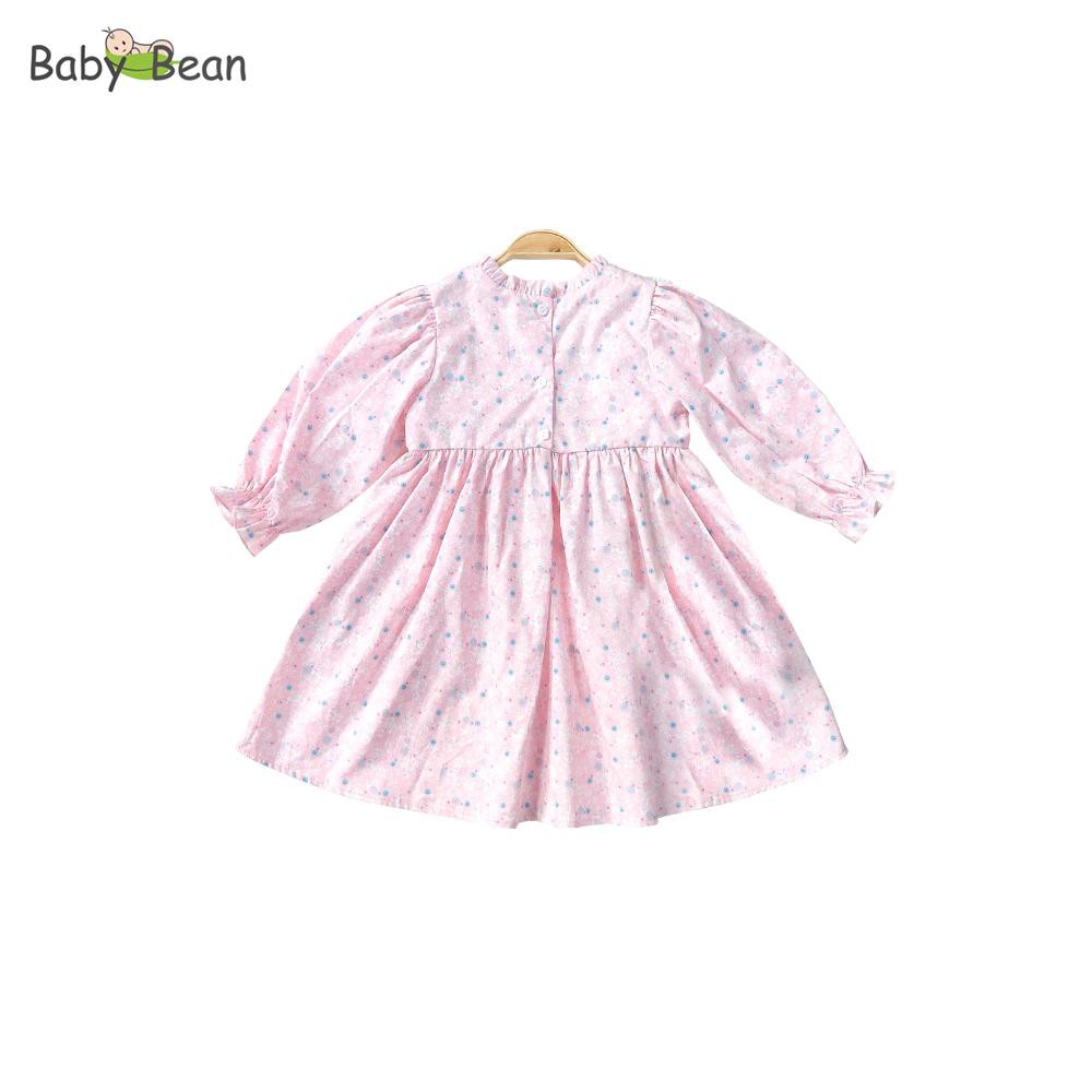 [MÃ THƯƠNG HIỆU UY TÍN Voucher giảm 10%] Đầm Cotton Cao Cấp Cổ Ren Bèo Dọc Nhún Eo Bé Gái BabyBean